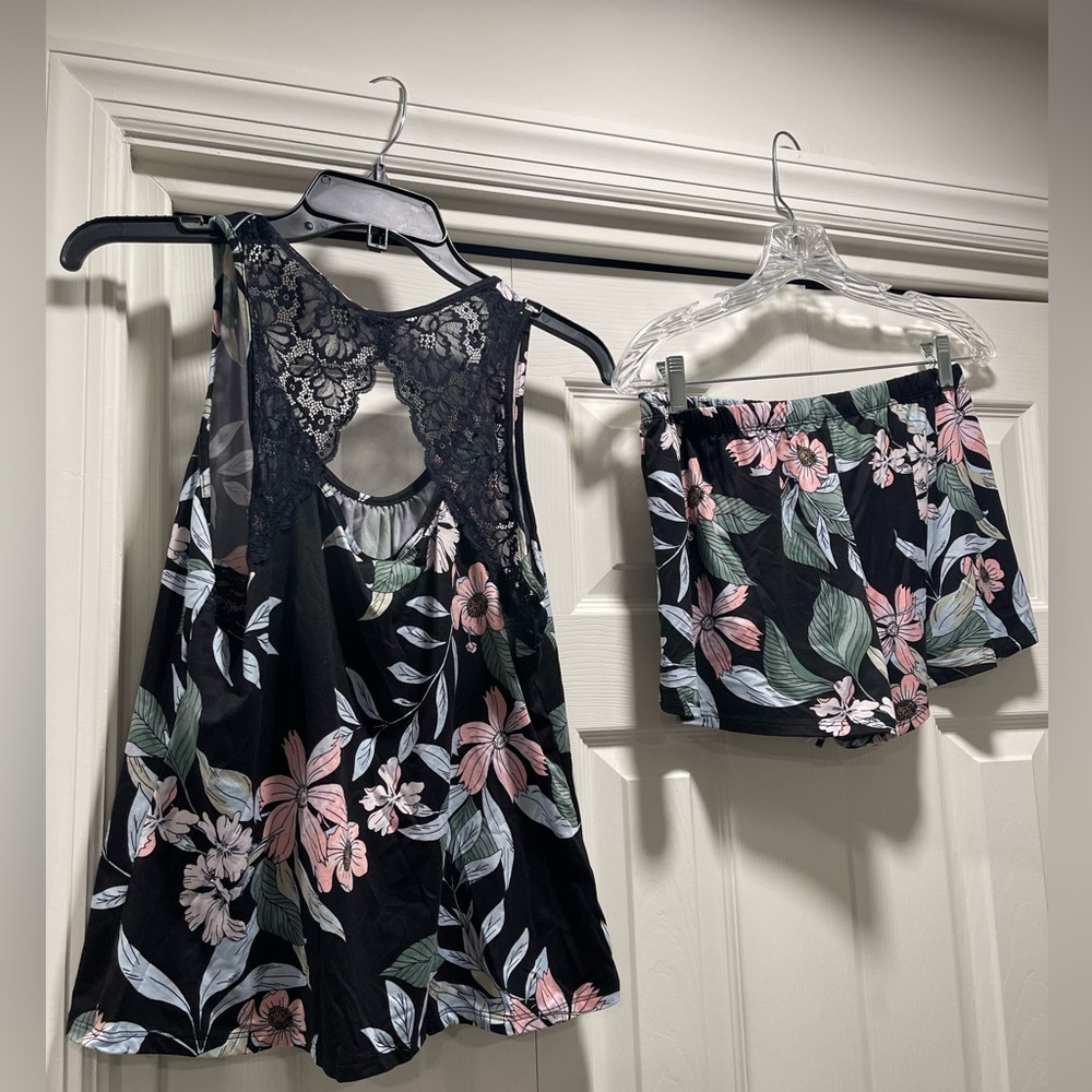 Floral Lace Trim Sleepwear Set